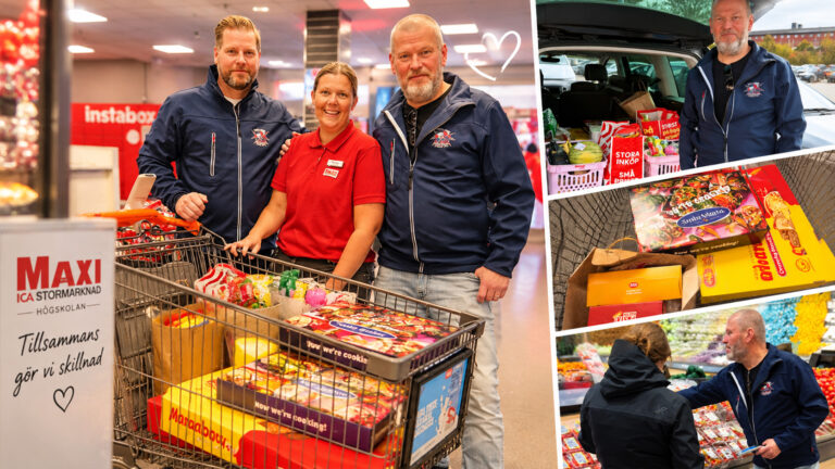 Halmstad Veteranhockey y ICA Maxi Högskolan ayudan a una familia con alimentos y productos de primera necesidad